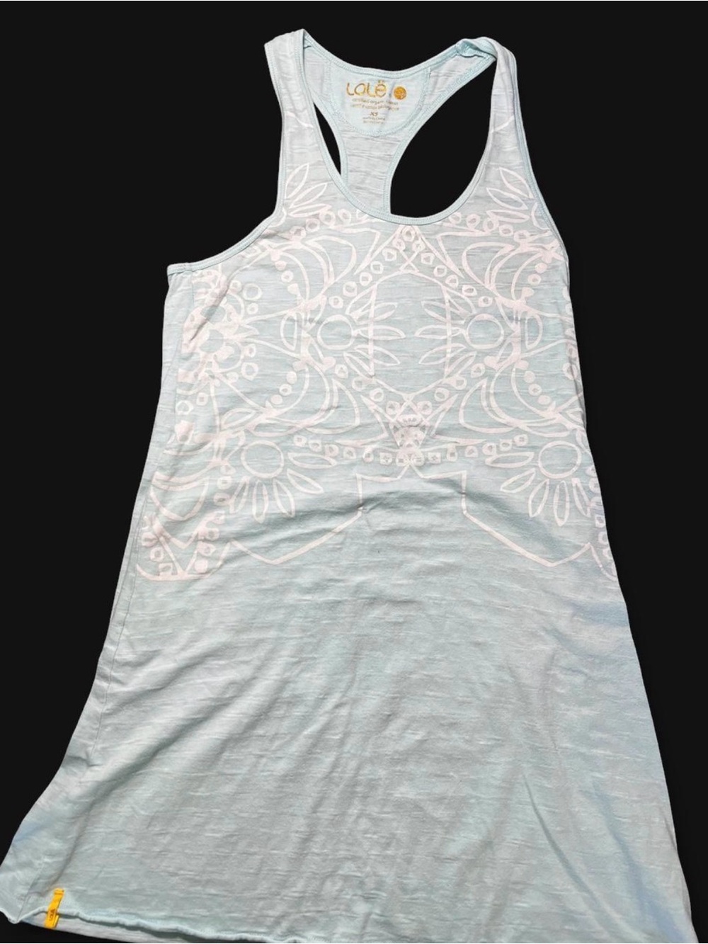 Lole Pale Blue Racerback Tank with White Decorative Print